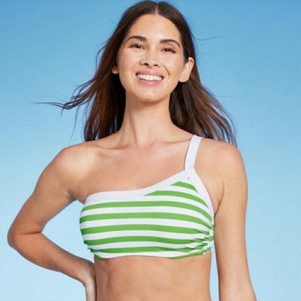 Shade & Shore Underwire One or Two Shoulder Bikini Striped Green/White